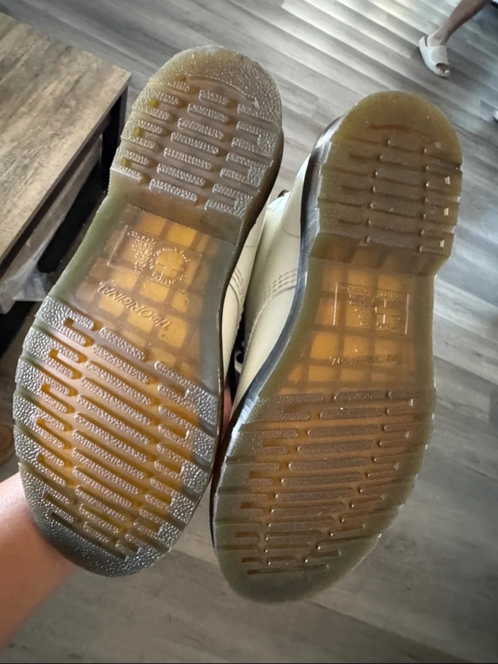 Dr. Martens White Leather 8-Eye Lace-Up Boots with Yellow Stitching - Picture 6 of 6